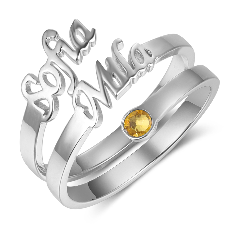 Personalised Birthstone Ring Custom 2 Names Gift For Women-Jessemade AU