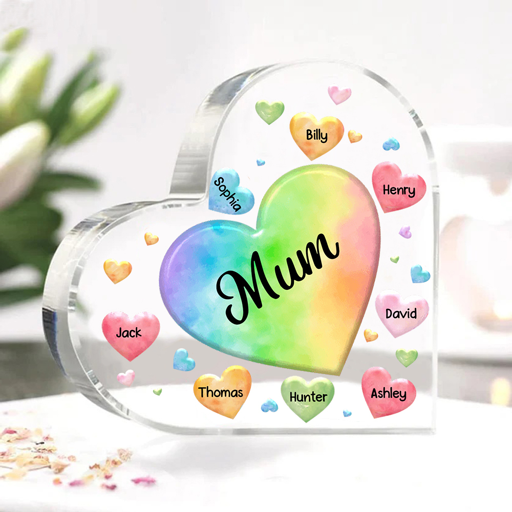 8 Names - Personalised Acrylic Heart Keepsake Custom Text Colourful Hearts Ornament Gift for Mother/Grandma-Jessemade AU