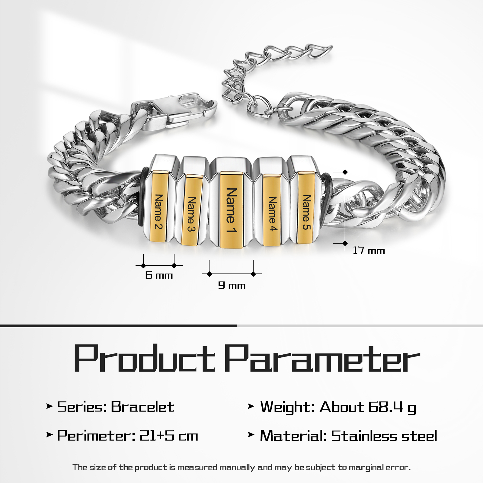 Personalised Mens Cuban Link Chain Bracelet Engraved 5 Beads Father's Day Gift-Jessemade AU