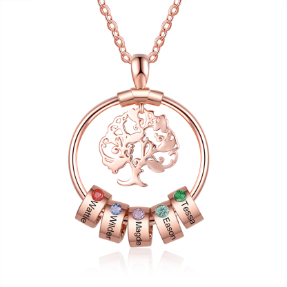 Personalised Family Tree Necklace With 5 Birthstones Engraved Names Gift For Mother-Jessemade AU