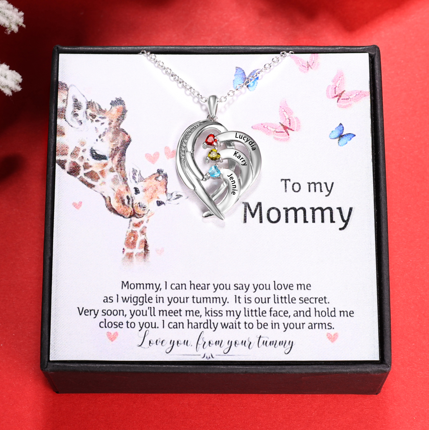 Personalised Heart Wings Necklace With 3 Birthstones Custom Names Necklace Gift For Her-Jessemade AU