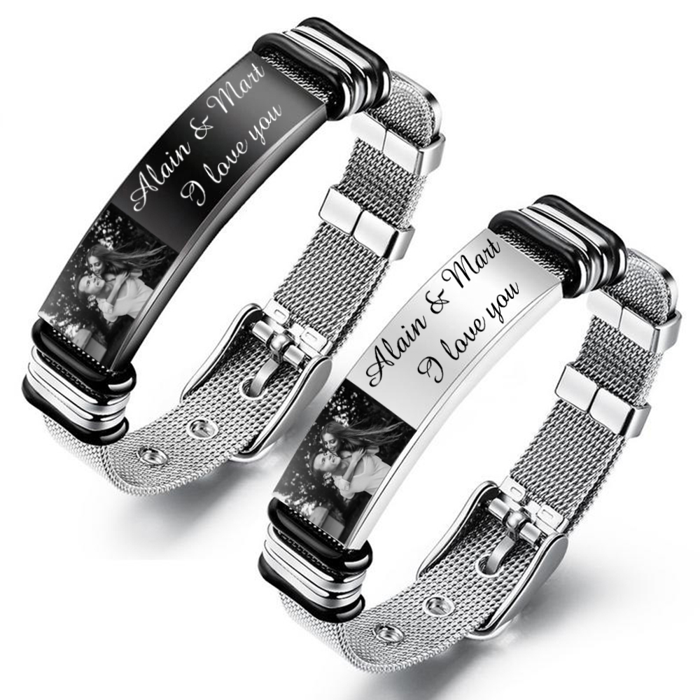 Personalised Men's Photo Bracelet Custom Photo ID Bar Watchband Bangle Gifts For Men-Jessemade AU