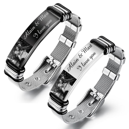 Personalised Men's Photo Bracelet Custom Photo ID Bar Watchband Bangle Gifts For Men-Jessemade AU