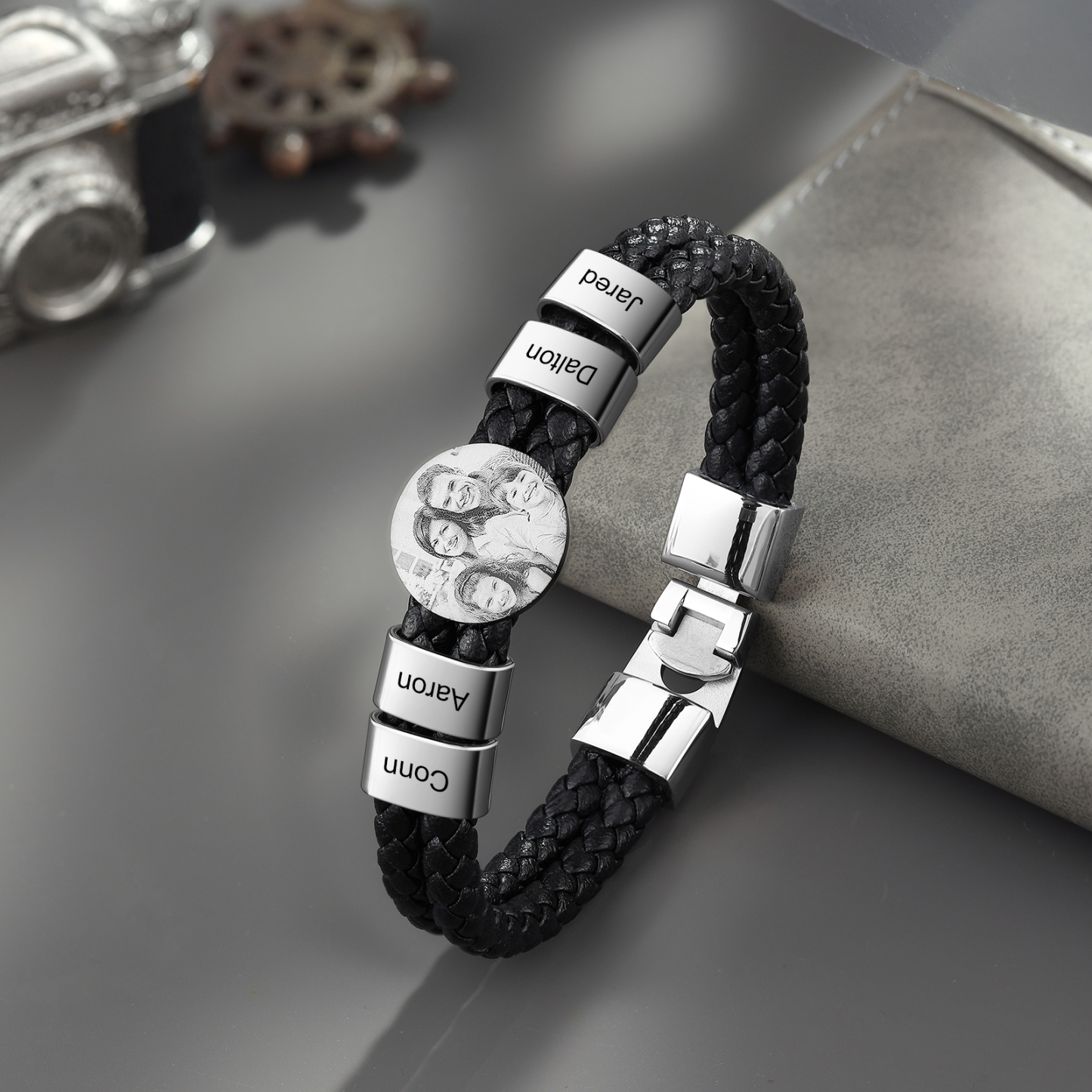 Personalised Photo Bracelet with 4 Names Leather Bracelet Beaded Wrap Bracelet-Jessemade AU