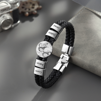 Personalised Photo Bracelet with 4 Names Leather Bracelet Beaded Wrap Bracelet-Jessemade AU
