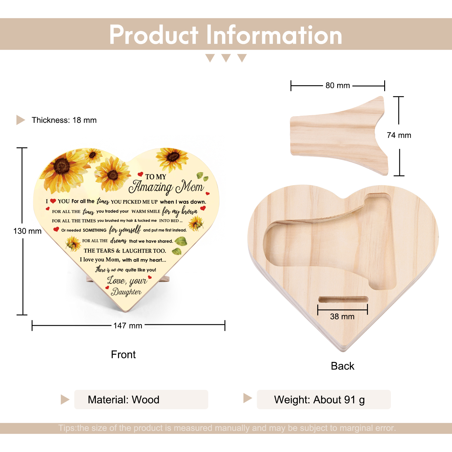 To My Amazing Mom I ❤️ U Wooden Flowers Heart Keepsake Desktop Ornament Mothers Gifts-Jessemade AU