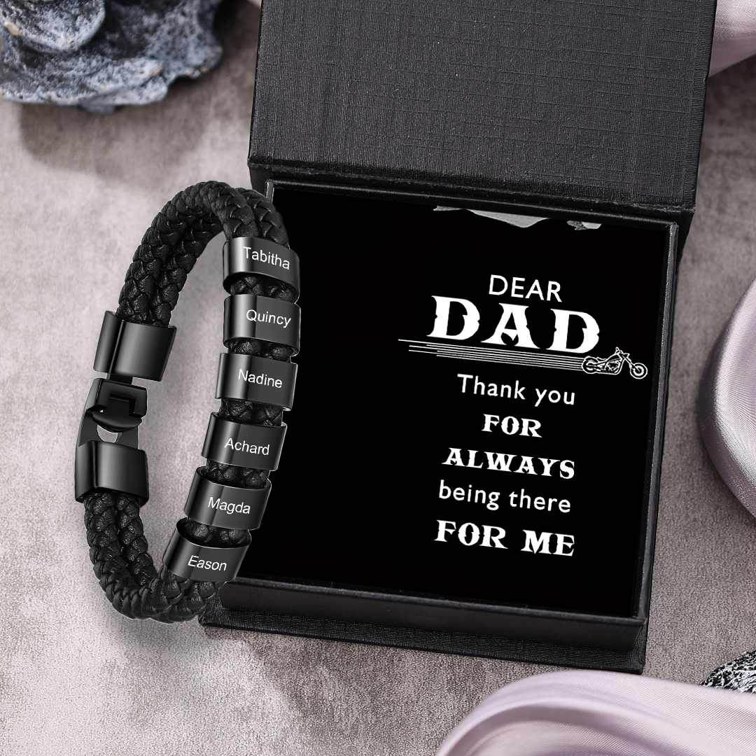 Men Leather Bracelet Personalised with 6 Beads Custom Two Layers Bracelet -Jessemade AU