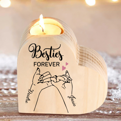 Besties Forever Wooden Candle Holder Customised 2 Names Pinky Swear Candlesticks -Jessemade AU