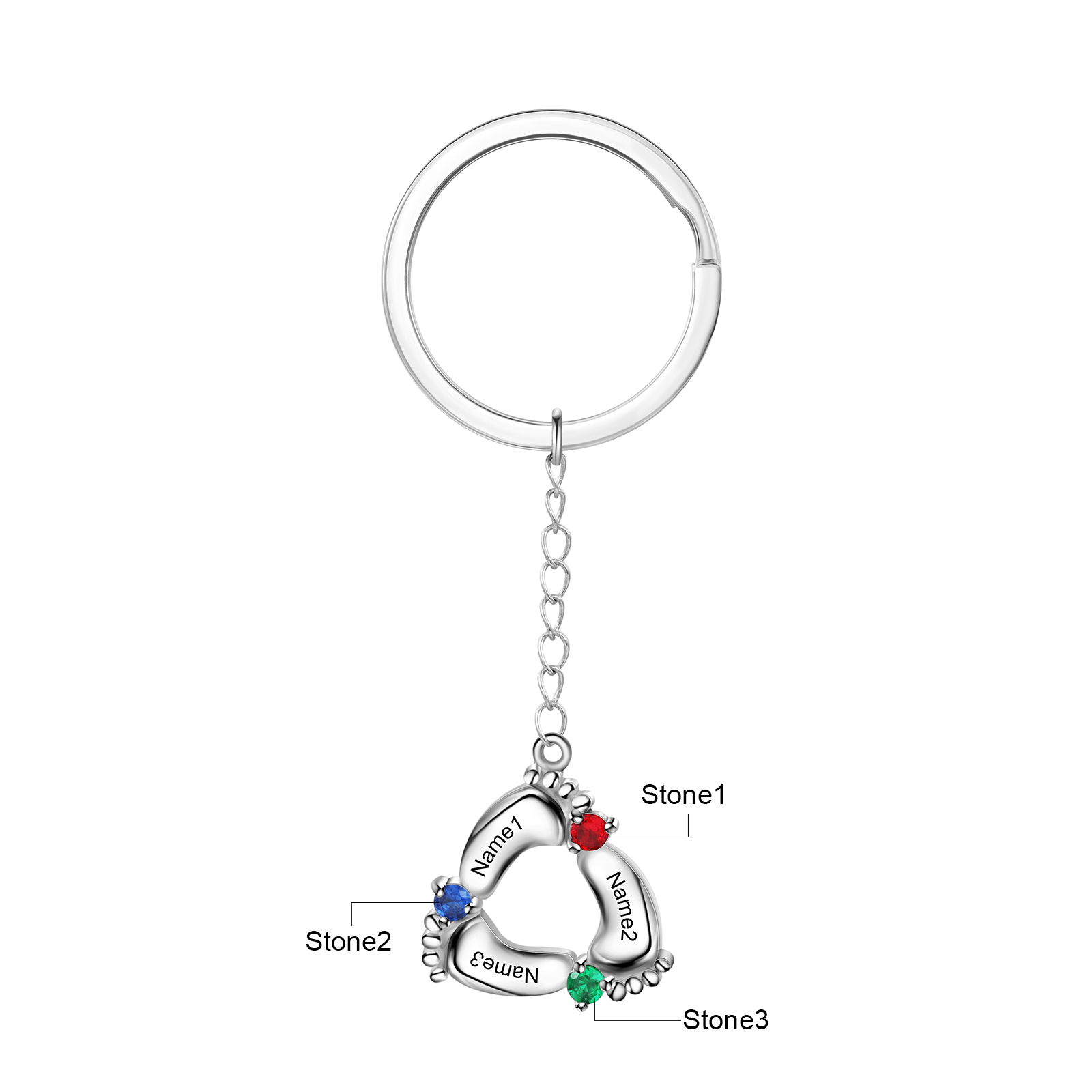 Personalised Baby Feet Keychain With 3 Birthstones Engraved names Keychain Gifts For Mother-Jessemade AU