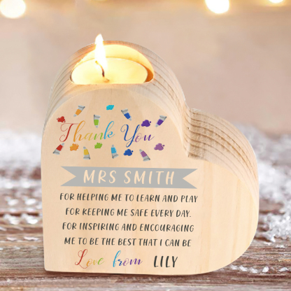 Wooden Candle Holder Custom Text & Name Candlestick Teachers' Day Gift For Teacher - Thank You For Helping Me To Learn And Play-Jessemade AU