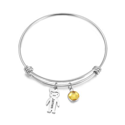Bangle Bracelet with Kids Charms 1 Birthstone Rose Box Set-Jessemade AU