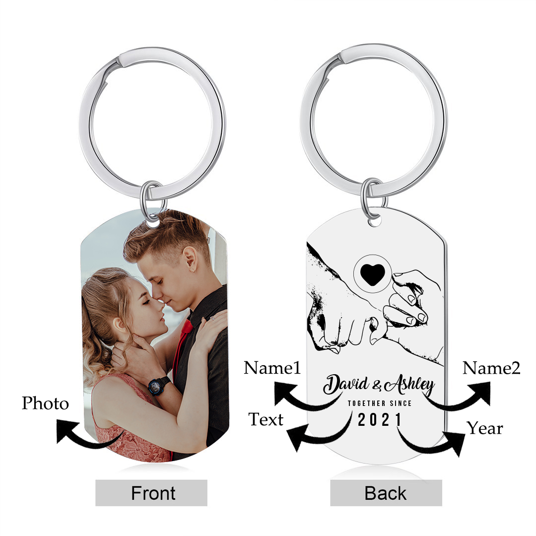 Personalised Couple Photo Keychain Custom 2 Names & Text & Year Keyring Pinky Swear Gift for Him/Her-Jessemade AU