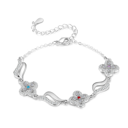 Personalised 3 Birthstones Engraved 3 Names Bracelet Women's Bracelets Birthday Gift for Her-Jessemade AU