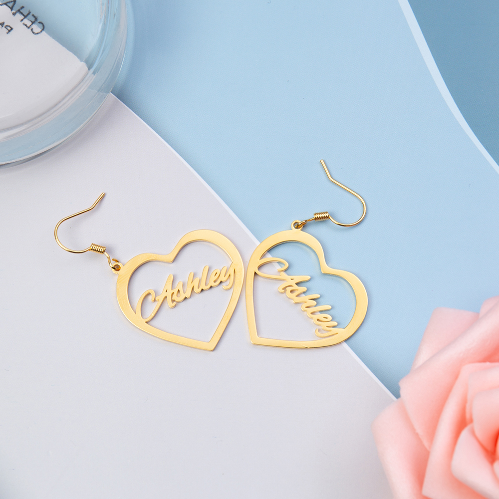 Heart Personalised Name Earrings Custom Hoop Earrings Gift for Her-Jessemade AU