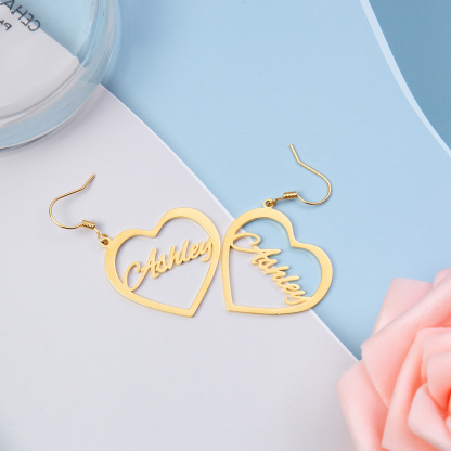 Heart Personalised Name Earrings Custom Hoop Earrings Gift for Her-Jessemade AU