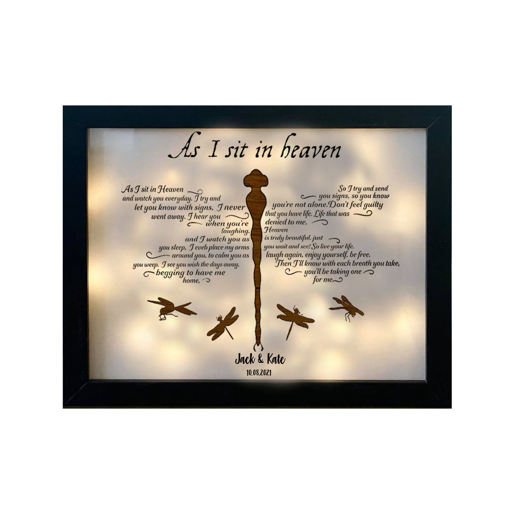 Dragonfly Frame Personalised Name and Date As I Sit in Heaven Lighted Shadow Box Memorial Gifts-Jessemade AU