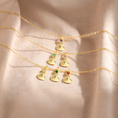 Personalised Heart Pendant Necklace Custom 5 Letters & 5 Birthstones Necklace Gifts for Her-Jessemade AU