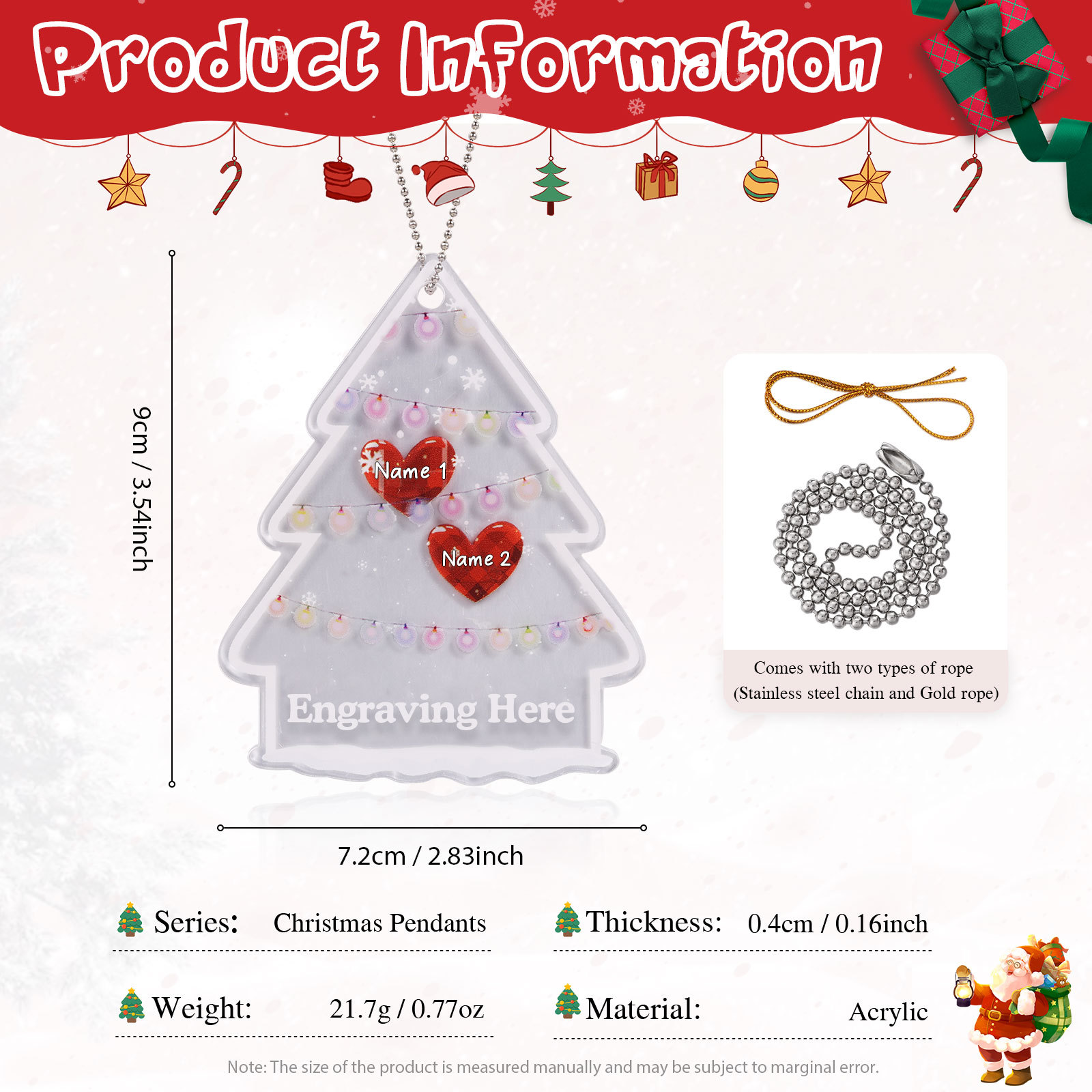 2 Names - Personalised Acrylic Christmas Ornaments Customised Text & Name Xmas Pendant Gifts for Family Friends-Jessemade AU