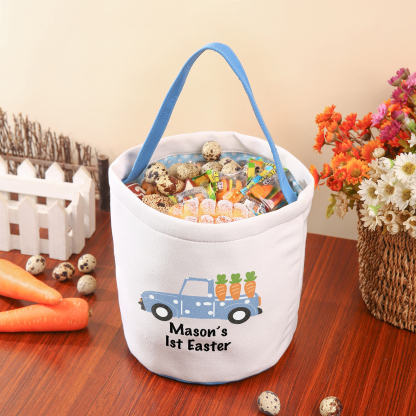 Easter Bunny Tote Bag Personalised Text Bucket Bag White Basket Gifts For Kids-Jessemade AU