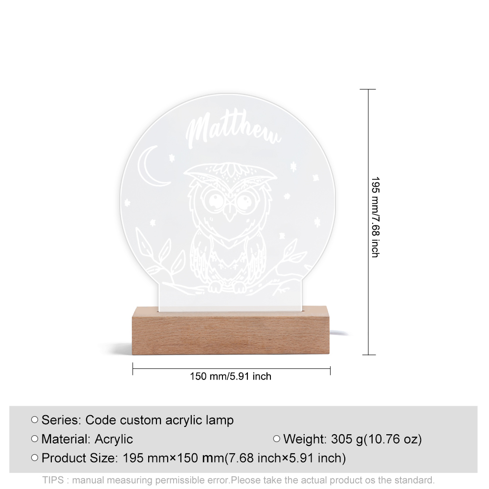 Owl Night Light Personalised Name LED Lamp Custom Animal Night Light Gifts For Kids-Jessemade AU