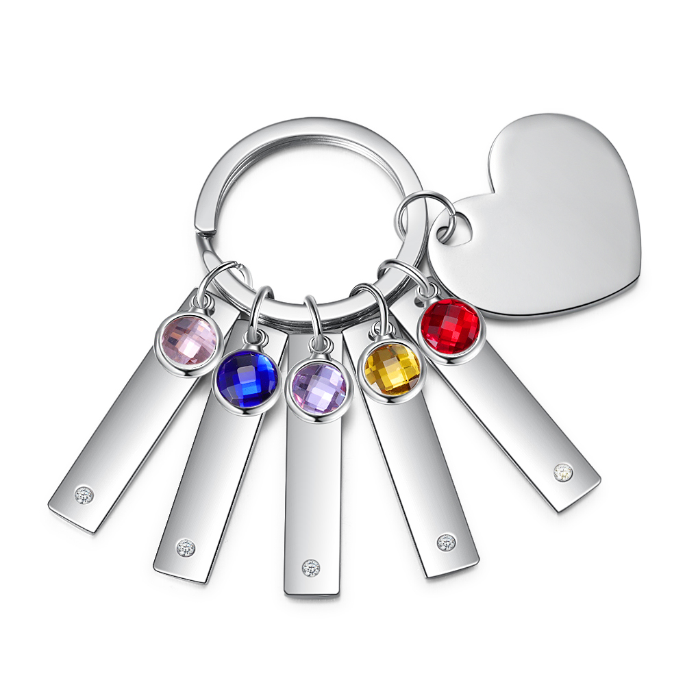 Personalised Birthstone Keychain Engraved 5 Names Keychain Gifts For Her-Jessemade AU