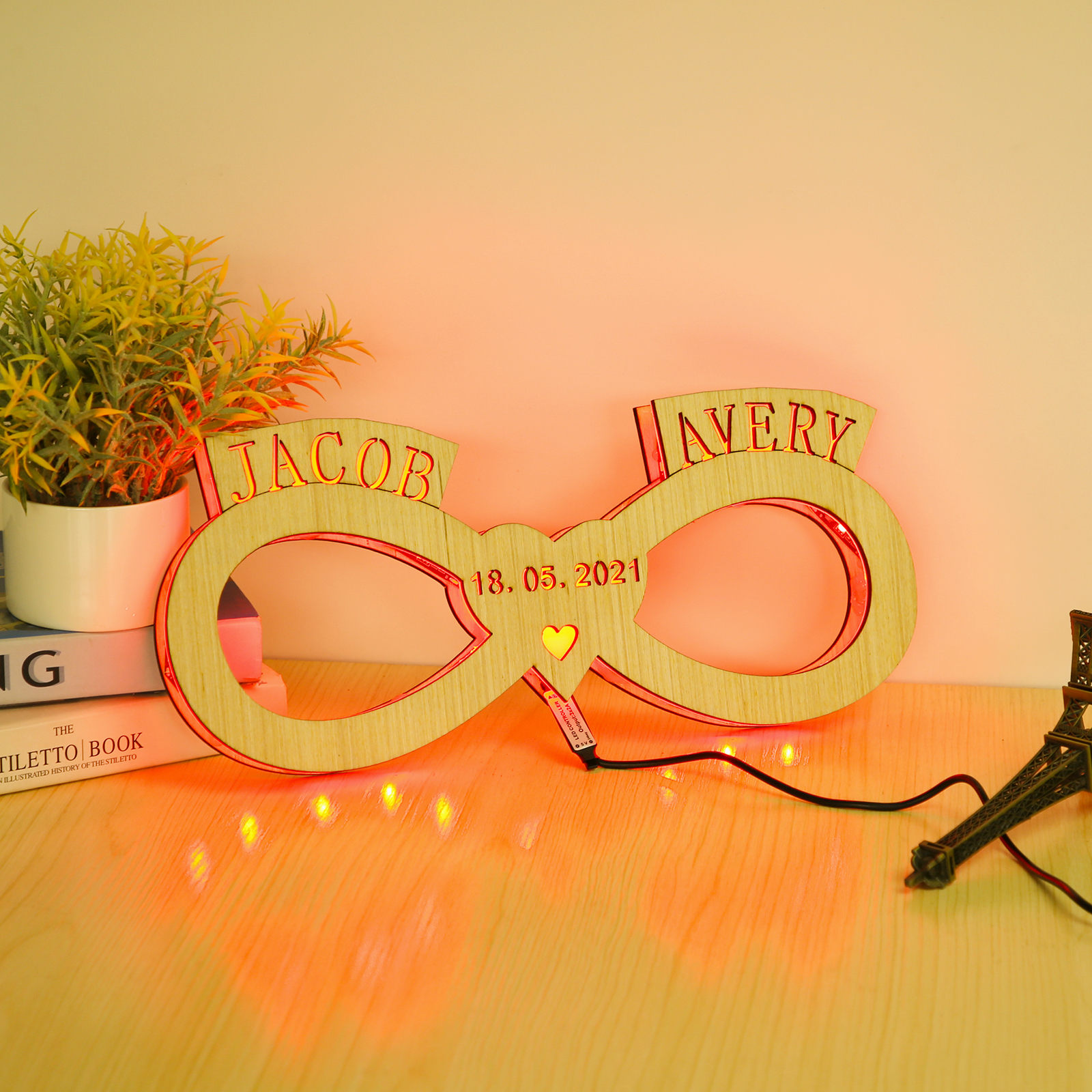 Custom Infinity Name Night Light Engraved Wood Lamp-Jessemade AU