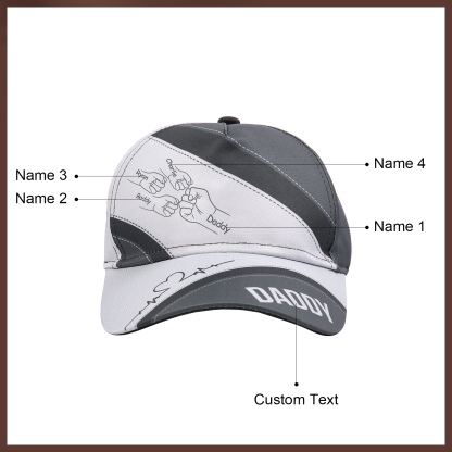 Personalised Fist Bump Classical Baseball Cap Custom 4 Names & 1 Text Snapback Adjustable Gift for Dad/Grandpa/Husband-Jessemade AU