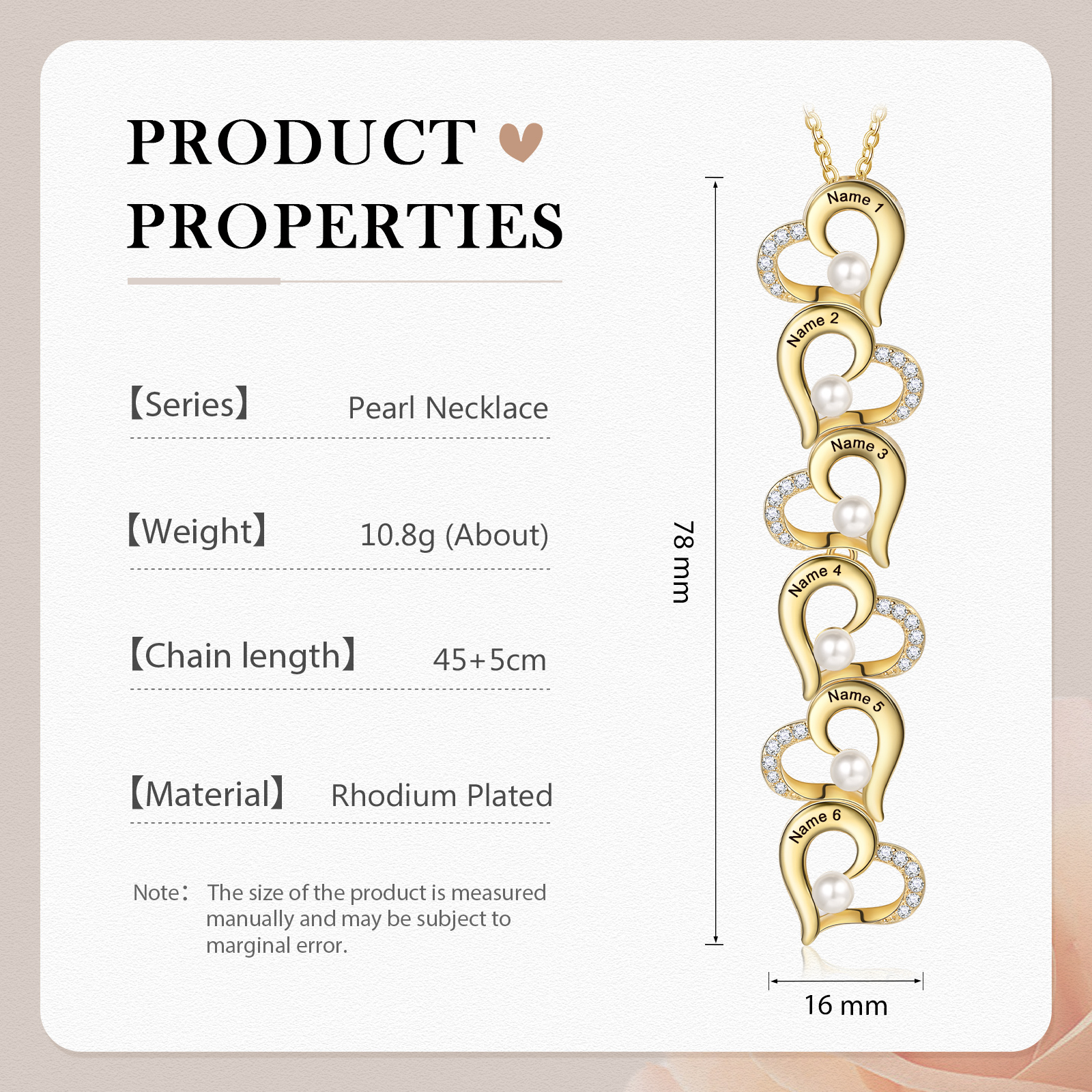 6 Names - Personalised Heart Shape Pendant Necklace Women's Customised Name Necklace Pearl Necklace Birthday Gift for Mother-Jessemade AU