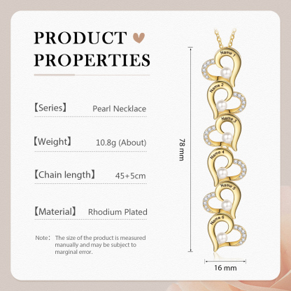 6 Names - Personalised Heart Shape Pendant Necklace Women's Customised Name Necklace Pearl Necklace Birthday Gift for Mother-Jessemade AU