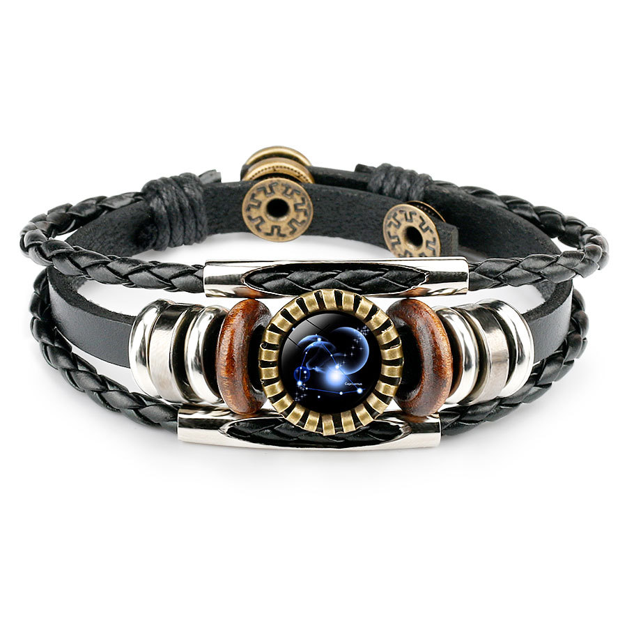 Leather Constellation Bracelet Black Gifts for Family Friends-Jessemade AU