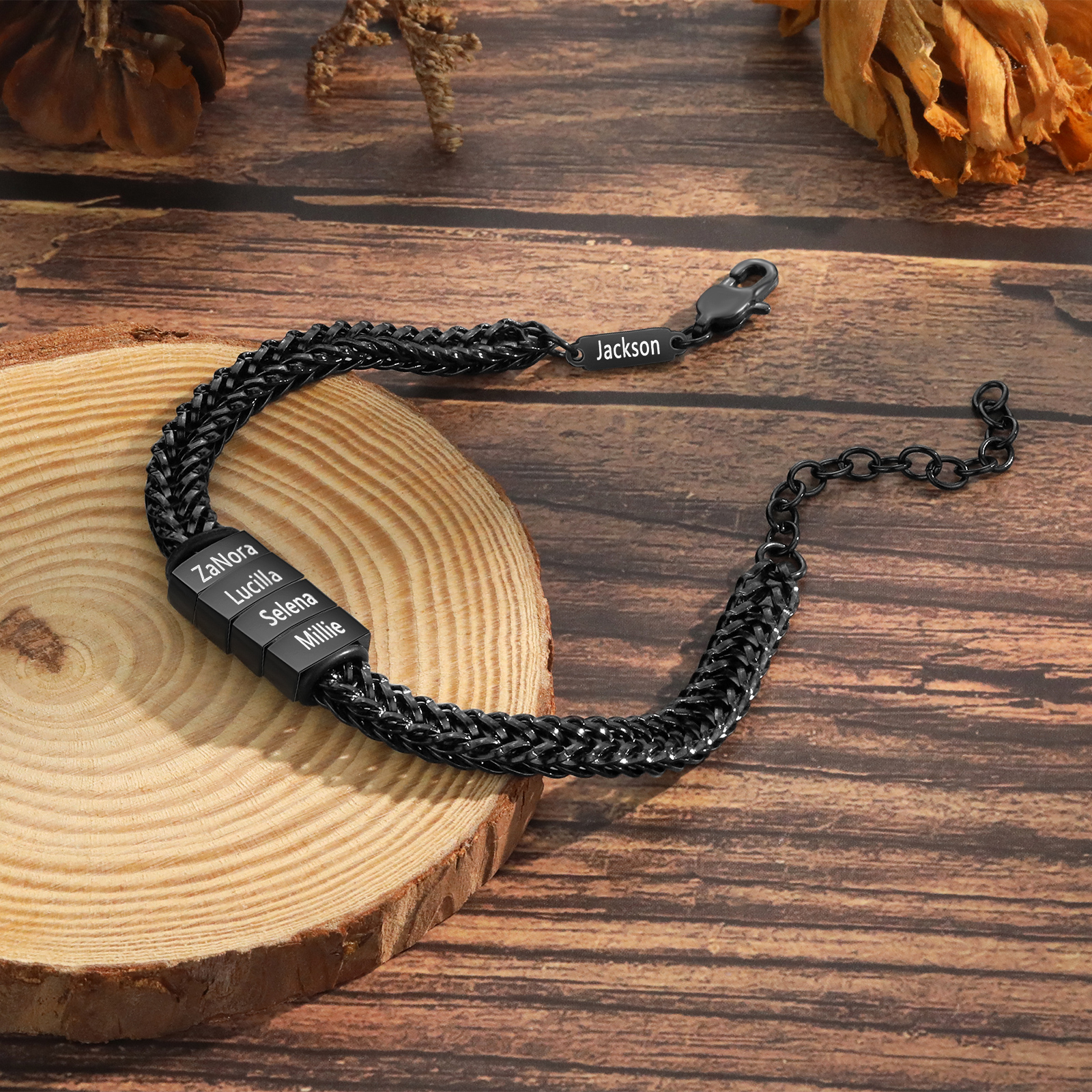 Personalised Men's Beaded Bracelet Custom 5 Names Adjustable Bracelets Stainless Steel Gifts for Him-Jessemade AU