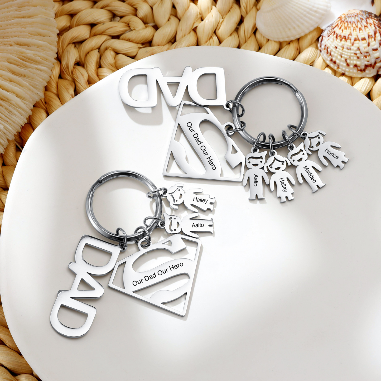 Father's Day Gift Custom 6 Kids Charms Keychain with Superman Sign-Jessemade AU