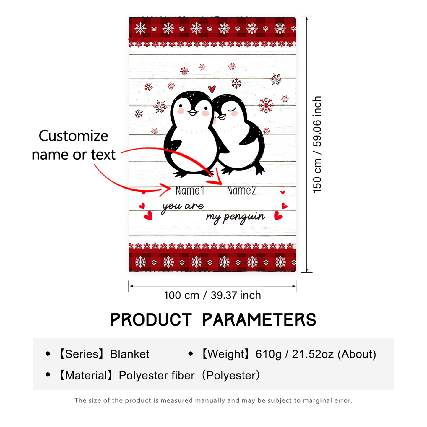 Personalised Couple Penguin Blanket Custom Name You Are My Penguin Blanket-Jessemade AU