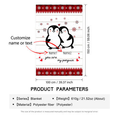 Personalised Couple Penguin Blanket Custom Name You Are My Penguin Blanket-Jessemade AU