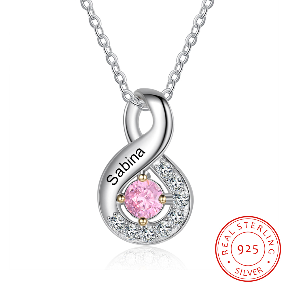 Personalised DNA Necklace With 1 Birthstone Engraved Names Gift For Women-Jessemade AU