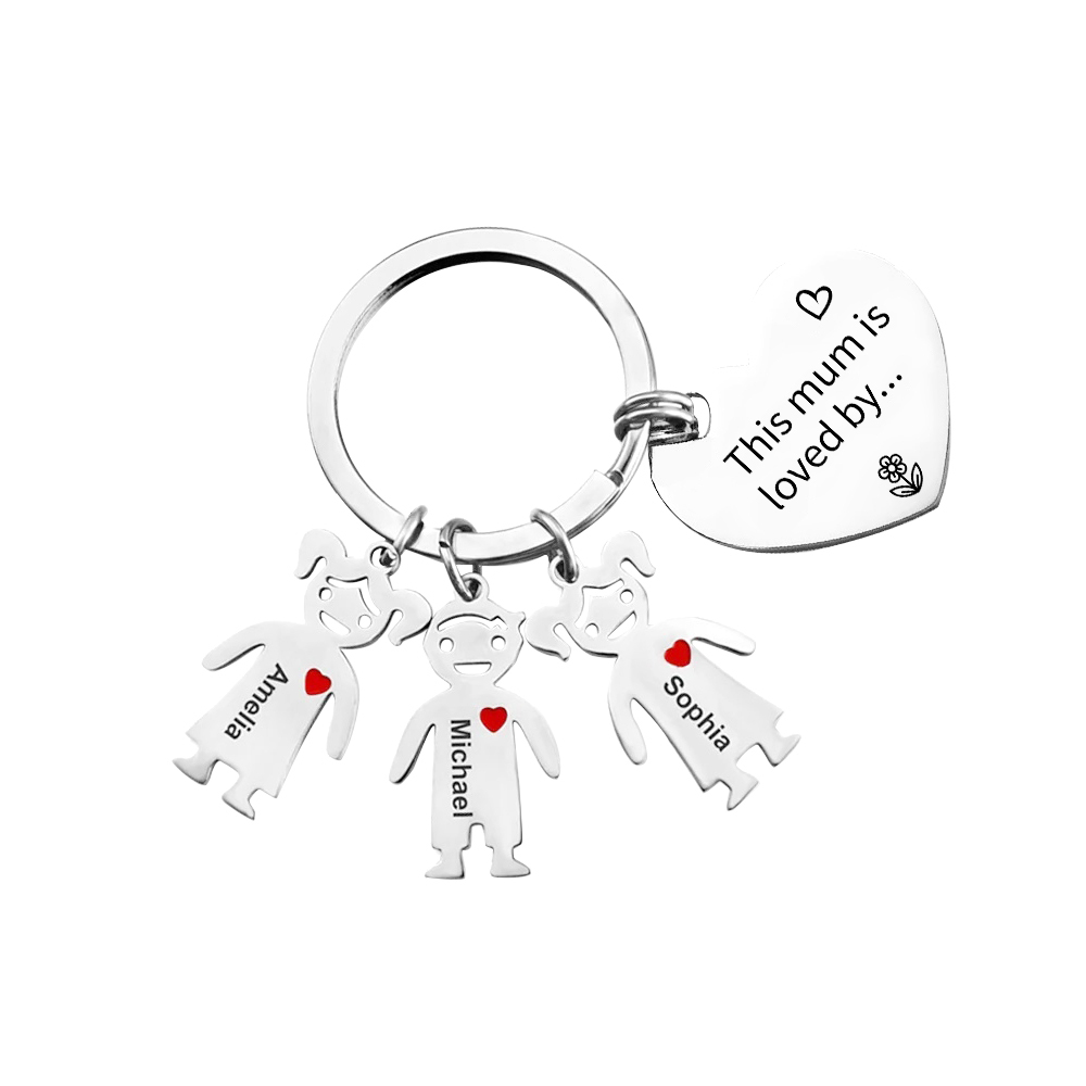 3 Names - Personalised Keychain with Kid Charm Engraved Names Keychain Mother's Day Gift for Mum-Jessemade AU