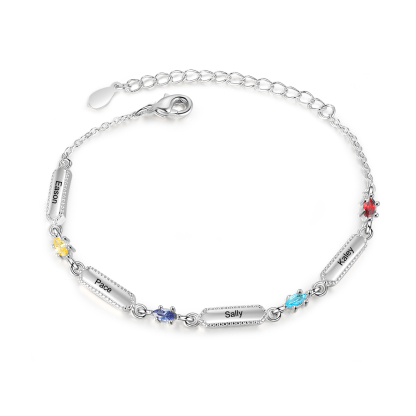 Custom Birthstone Bracelet with 4 Names Personalised Family Bracelet-Jessemade AU