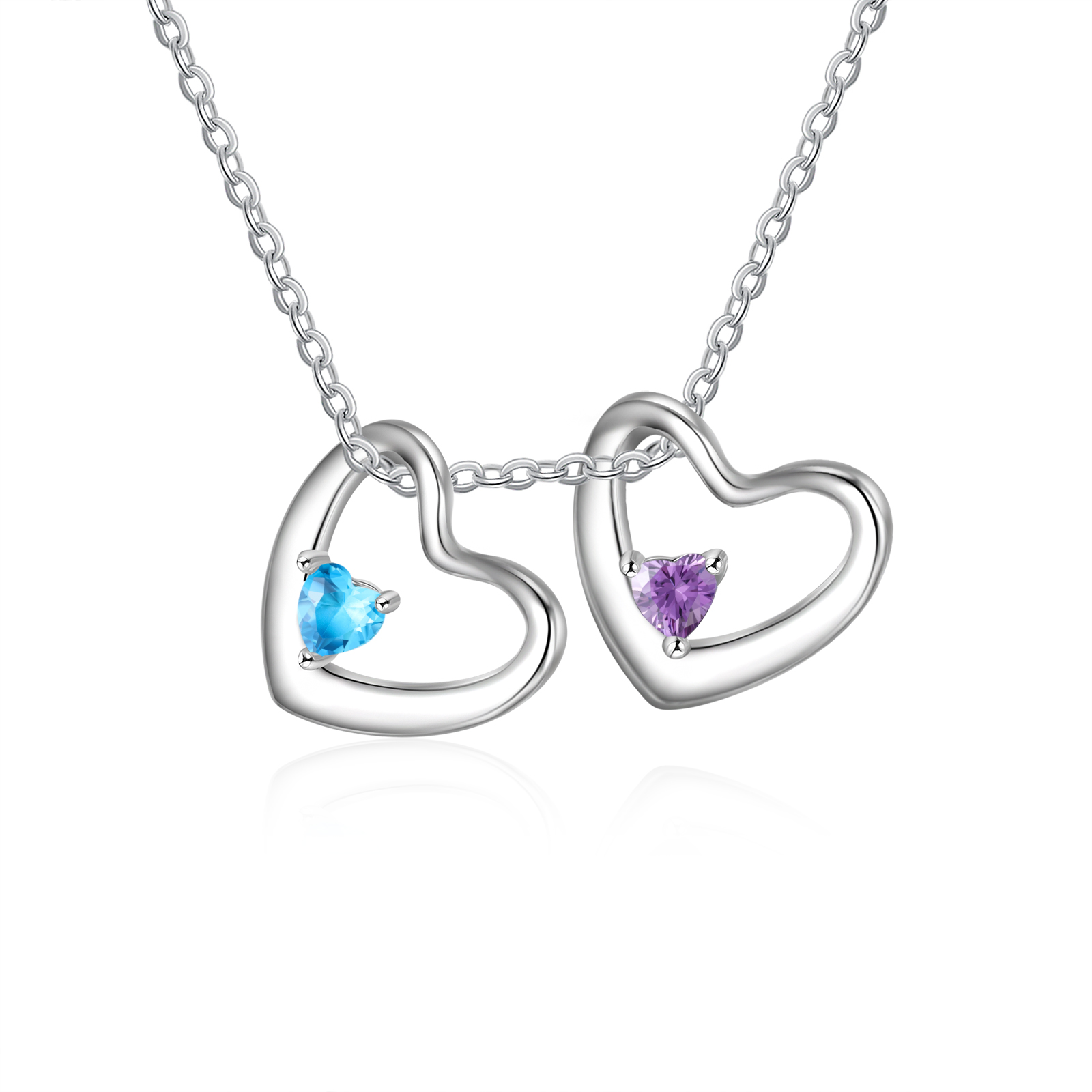 2 Names - Personalised Women's Necklace Heart Pendant Necklace Customised Name & Birthstone Birthday Gift for Her-Jessemade AU