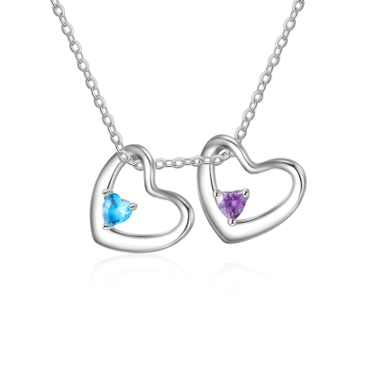 2 Names - Personalised Women's Necklace Heart Pendant Necklace Customised Name & Birthstone Birthday Gift for Her-Jessemade AU