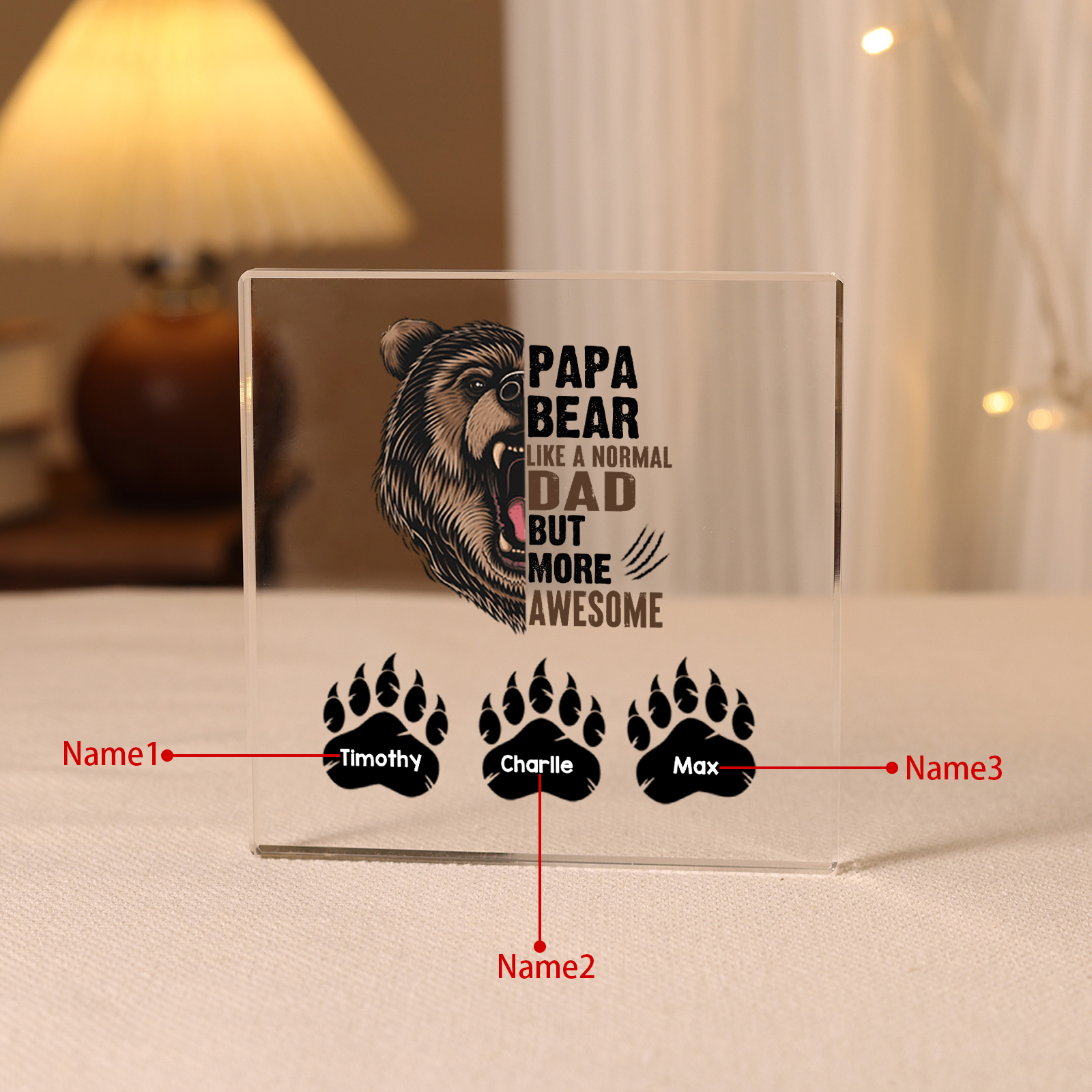 Personalised 3 Names Acrylic Square Keepsake Rectangle Plaque Father's Day Gifts - Papa Bear, Like Normal Dad But More Awesome-Jessemade AU