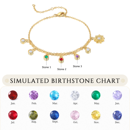 Personalised Women's Bracelet Custom 3 Birthstones Bracelet Gold Adjustable Bracelet Mother's Day Gift for Her-Jessemade AU