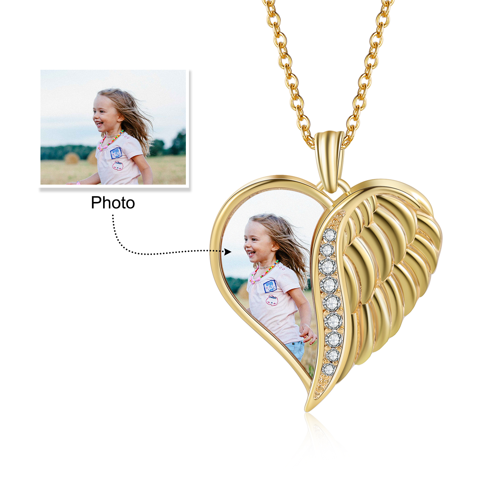 Personalised Heart Photo Necklace Custom 1 Memorial Photo Angle Wing Necklace Gifts for Her-Jessemade AU