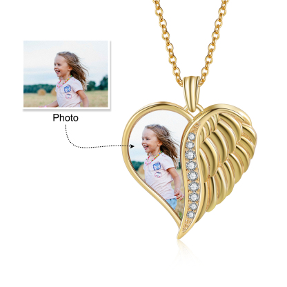 Personalised Heart Photo Necklace Custom 1 Memorial Photo Angle Wing Necklace Gifts for Her-Jessemade AU