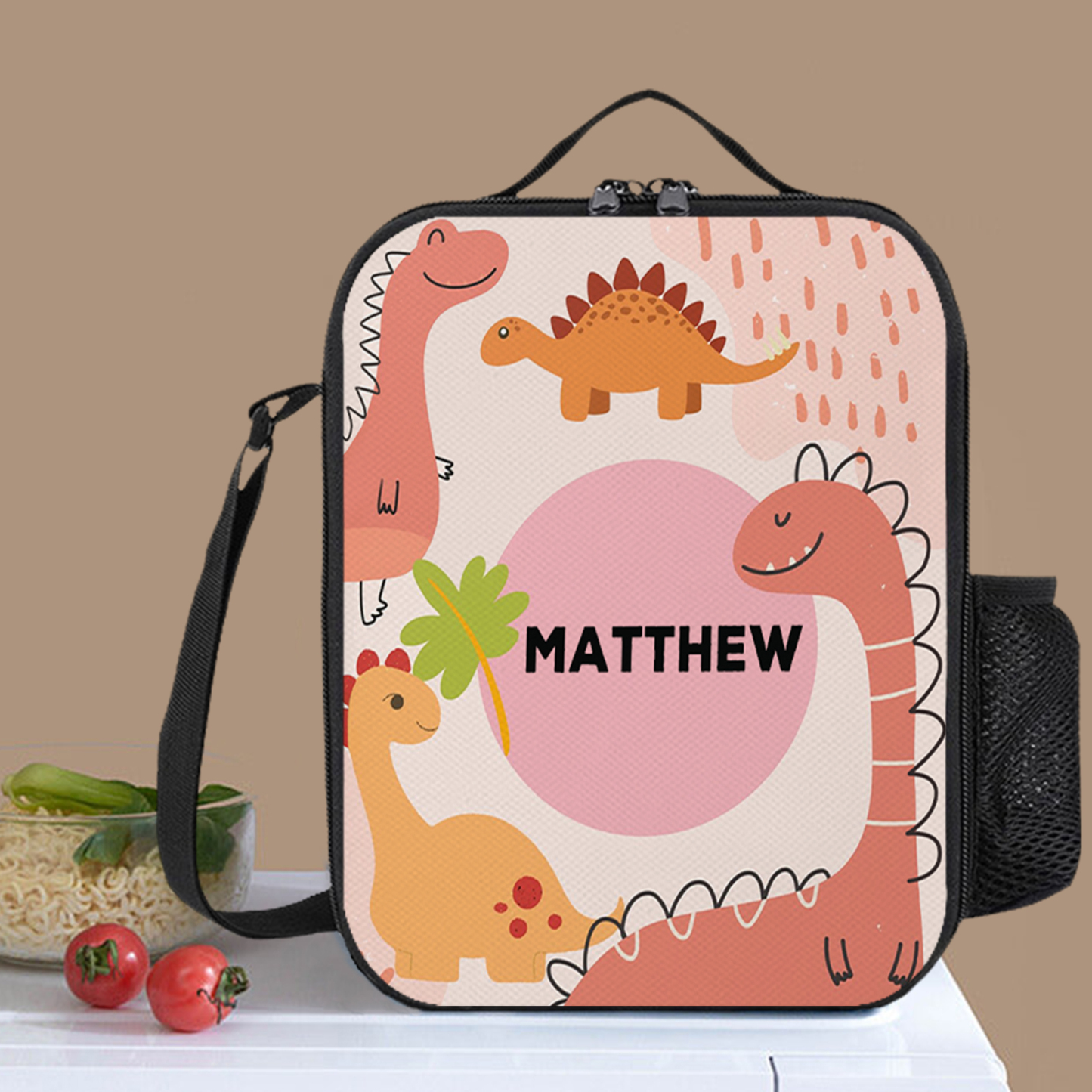 Custom Name Lunch Bag Personalised Pink Dinosaur Lunch Box Gifts for Kids-Jessemade AU