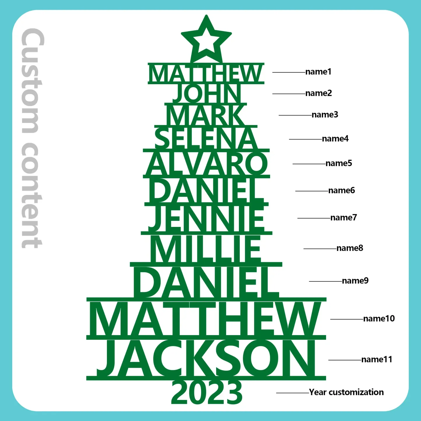 11 Names - Personalised Christmas Tree Ornaments Customised Name Xmas Wooden Decor Gifts for Family Friends-Jessemade AU