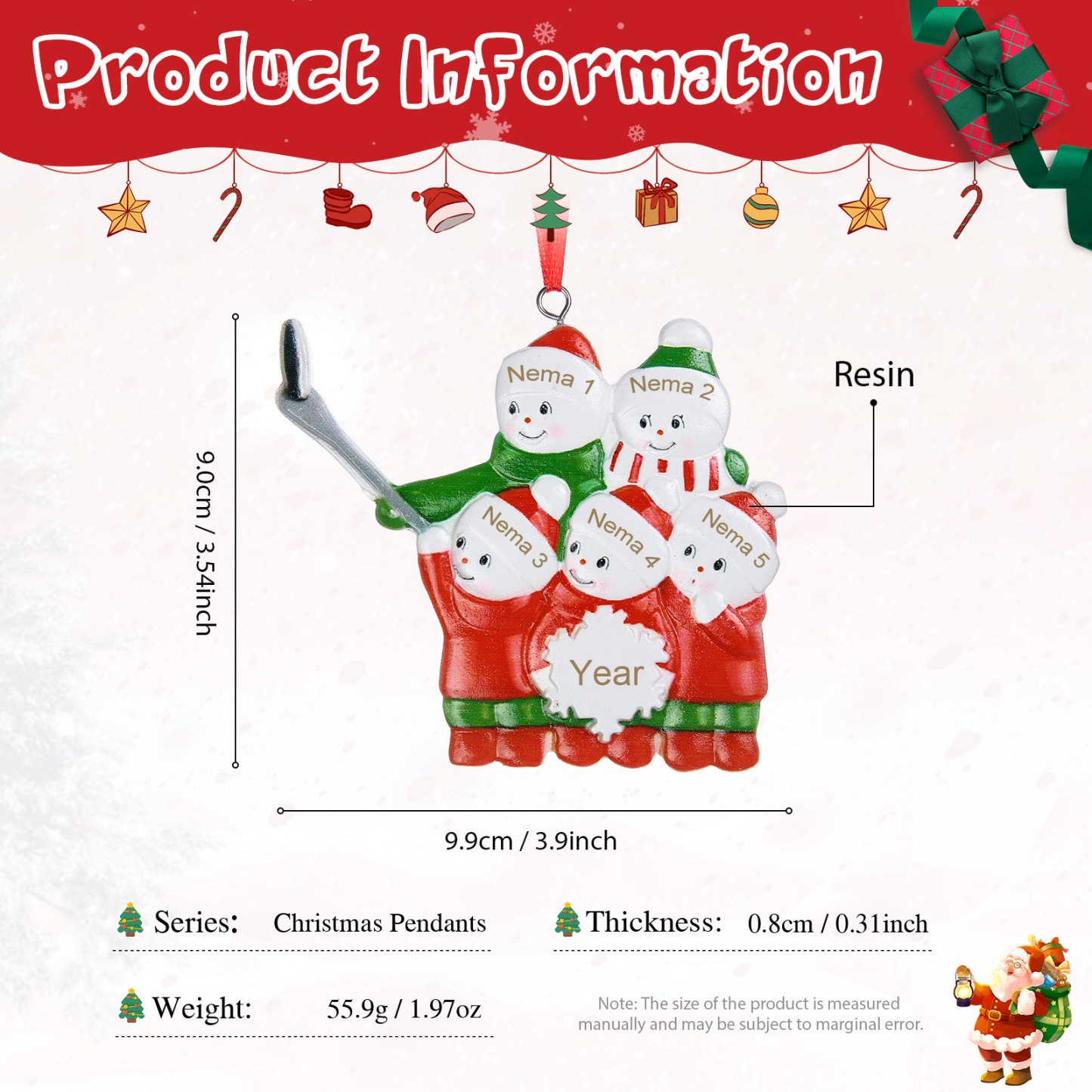 5 Names - Personalised Resin Christmas Ornaments Customised Name & Year Xmas Decor Gifts for Family Friends-Jessemade AU