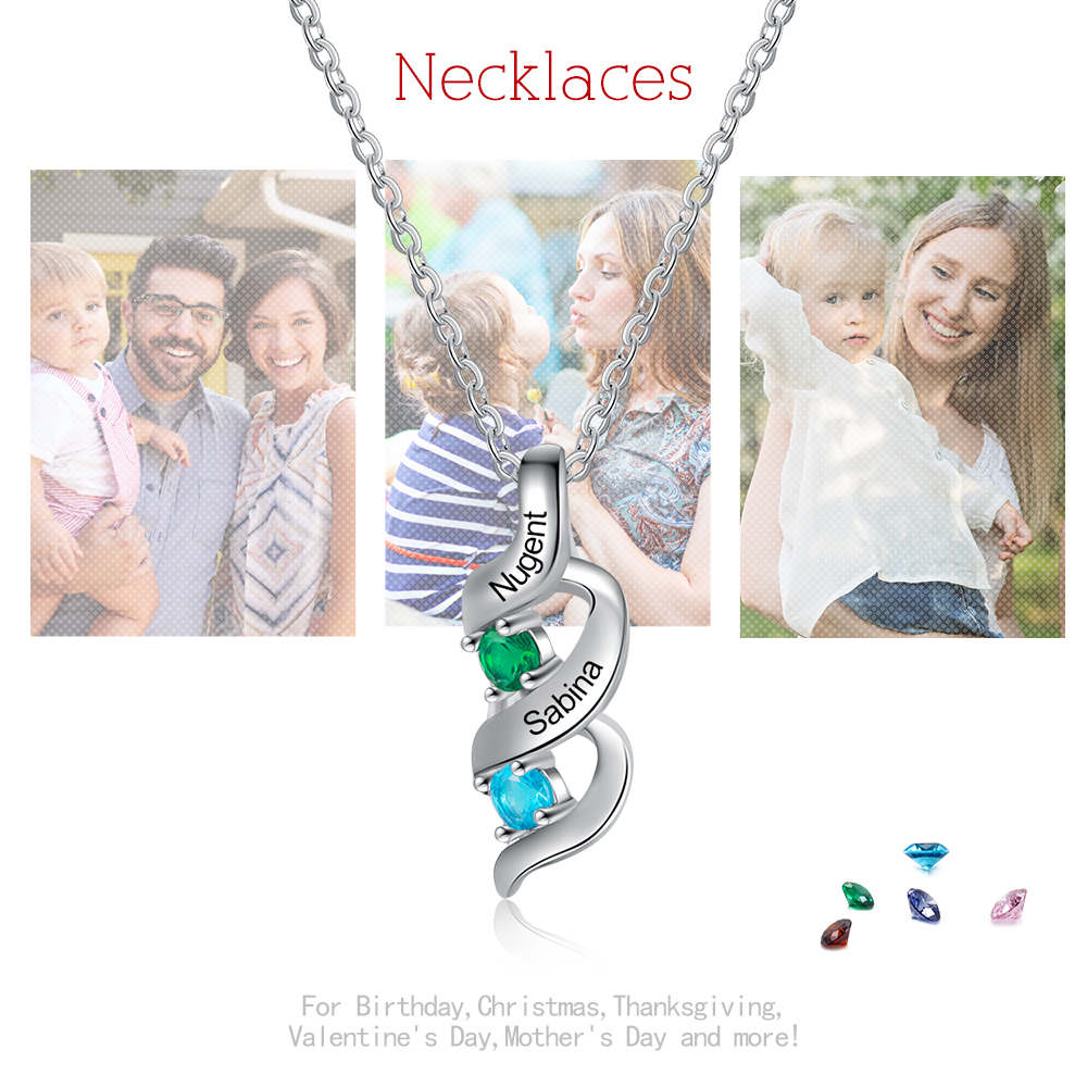 Personalised Necklace Cascading Pendant with 2 Birthstones Engraving 2 Names Gifts for Her-Jessemade AU