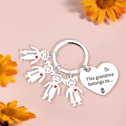 Personalised Keychain with Kid Charm Engraved 4 Names Family Keychain for Grandma-Jessemade AU