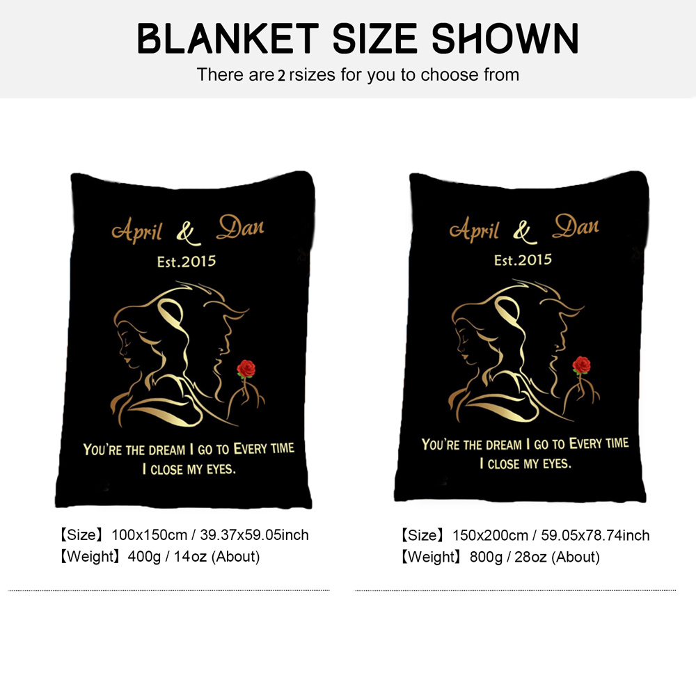 Personalised Couple Blanket Engrave Photo Sweet Gift "You're the dream I go to every time I close my eyes"-Jessemade AU