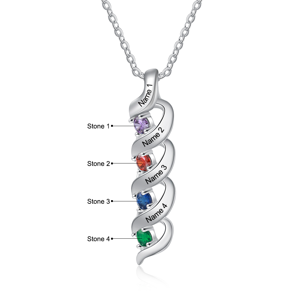 Personalised Necklace Cascading Pendant with 4 Birthstones Engraving 4 Names Gifts for Her-Jessemade AU